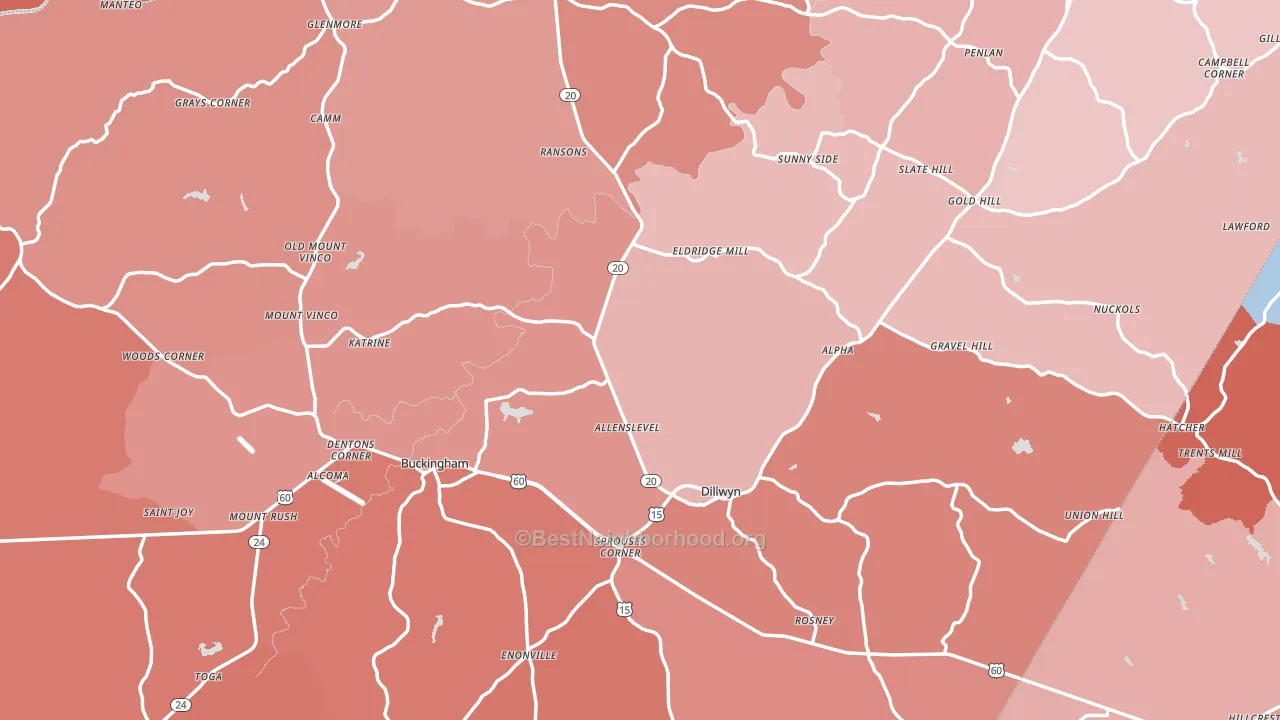 Buckingham County, VA block-group political-lean map