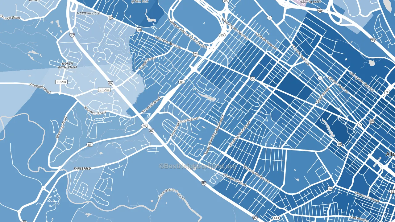 Buckingham Lake-Crestwood, Albany, NY block-group political-lean map