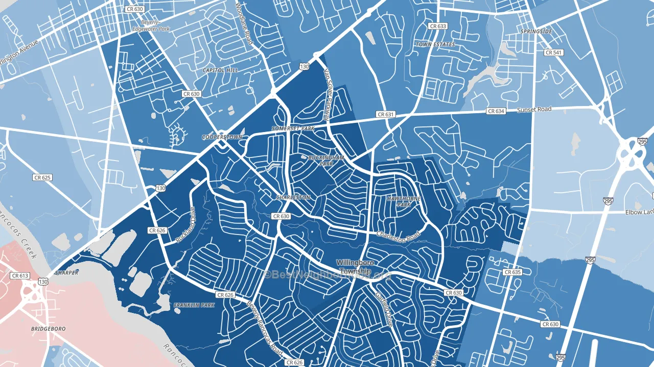 Buckingham Park, Willingboro, NJ block-group political-lean map