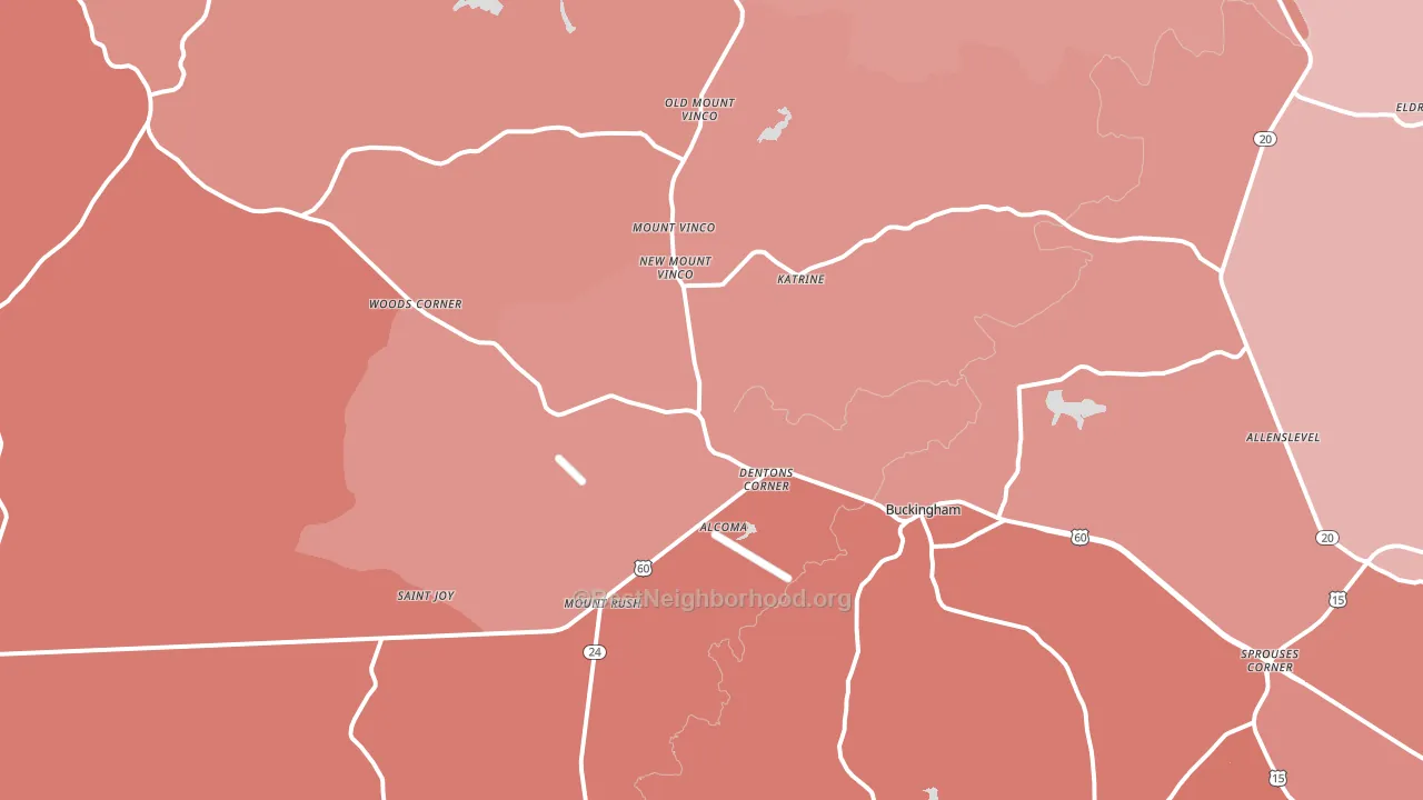 Buckingham, VA block-group political-lean map