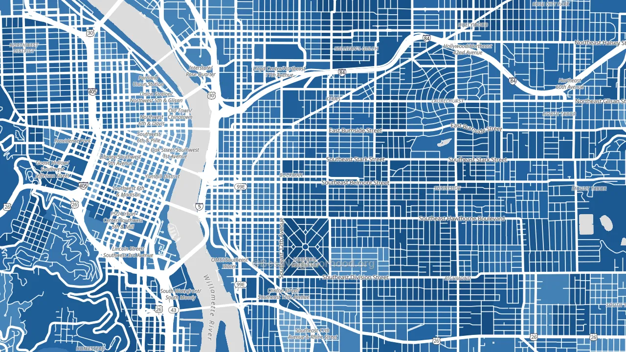 Buckman, Portland, OR block-group political-lean map