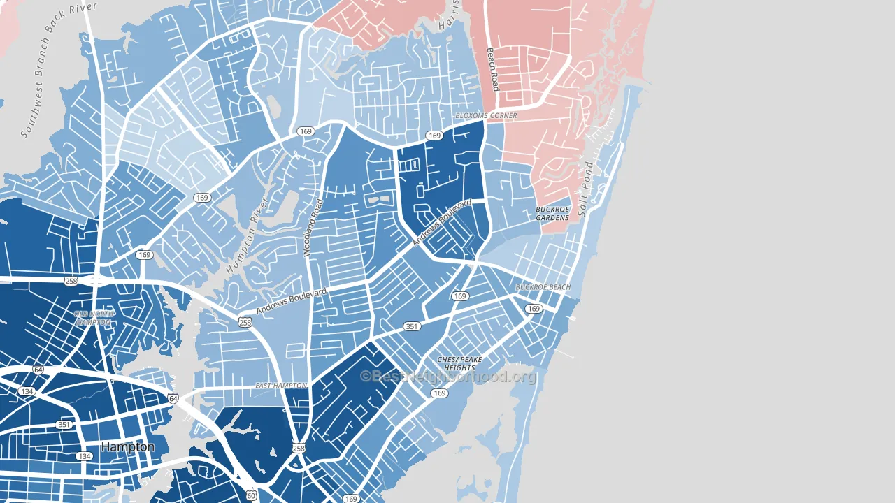 Buckroe, Hampton, VA block-group political-lean map