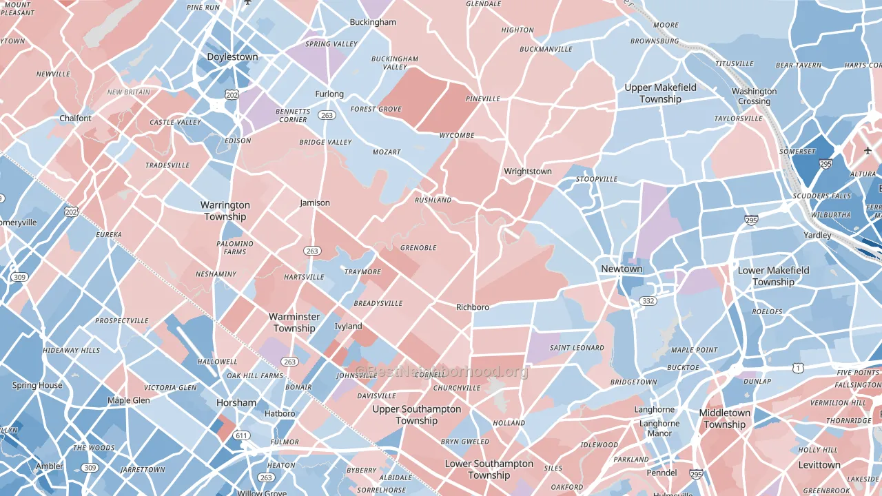 Bucks County, PA block-group political-lean map