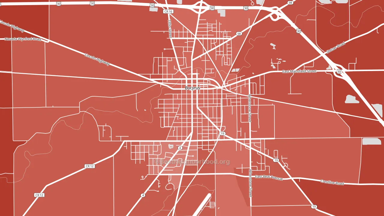 Bucyrus Commercial Historical District, Bucyrus, OH block-group political-lean map