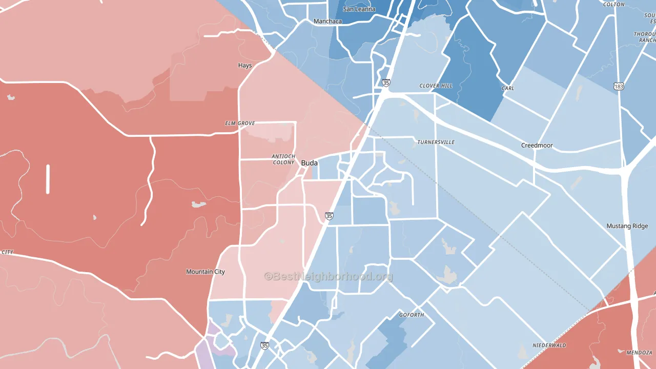 Buda, TX block-group political-lean map