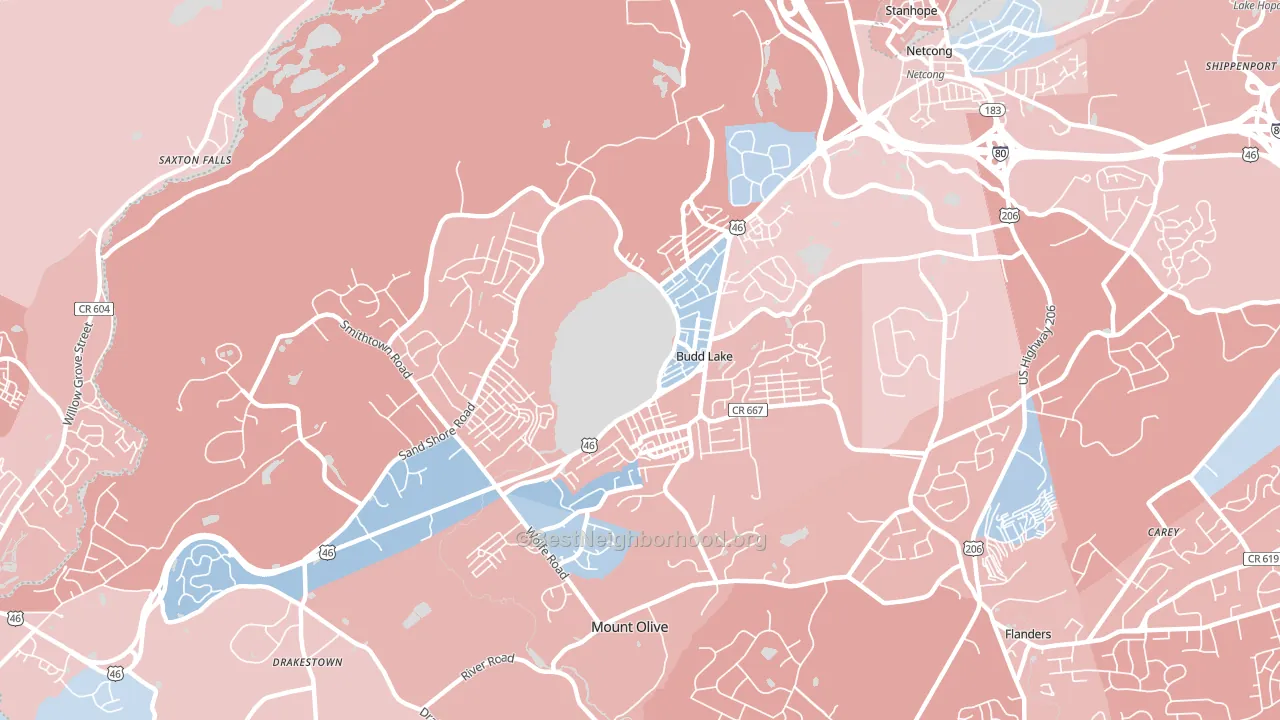 Budd Lake, NJ block-group political-lean map