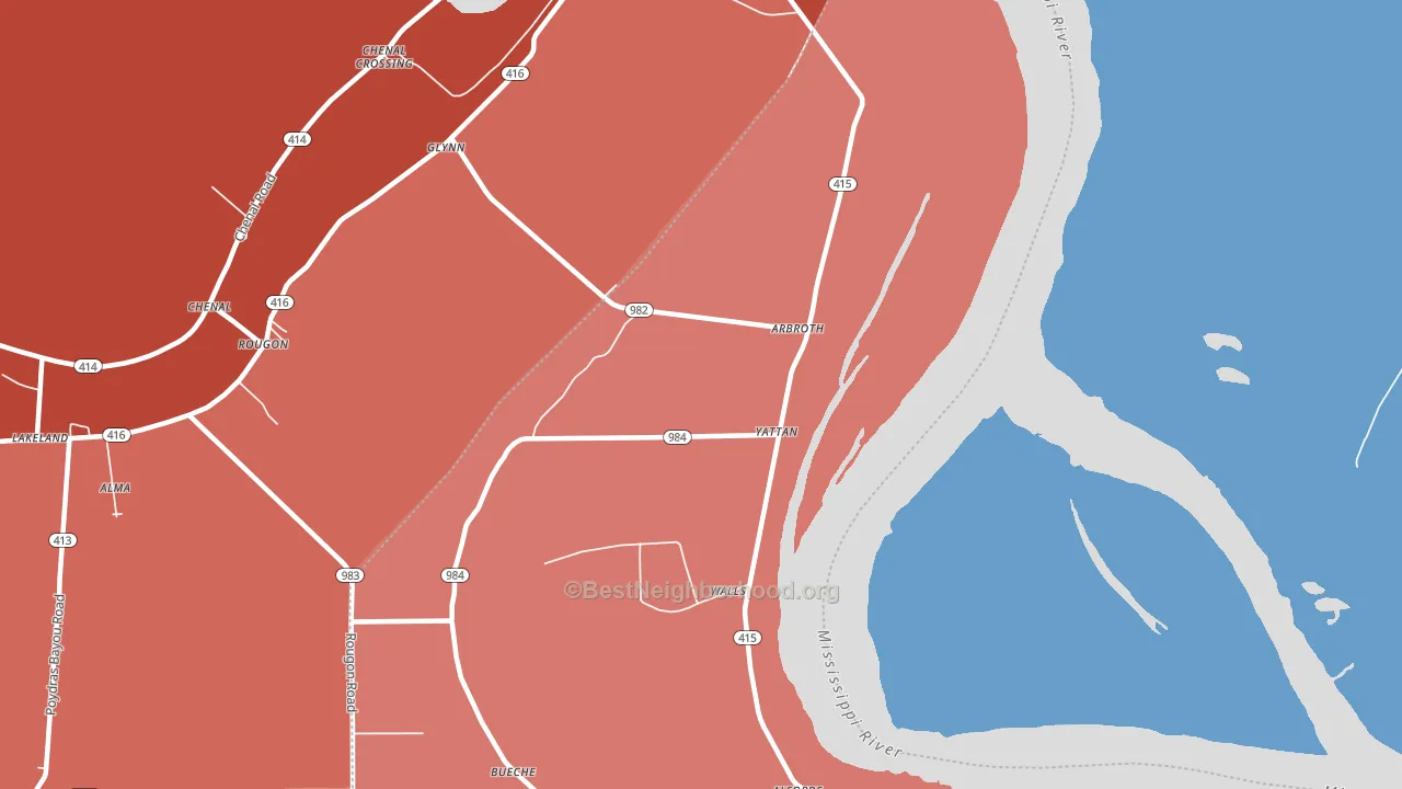 Bueche, LA block-group political-lean map