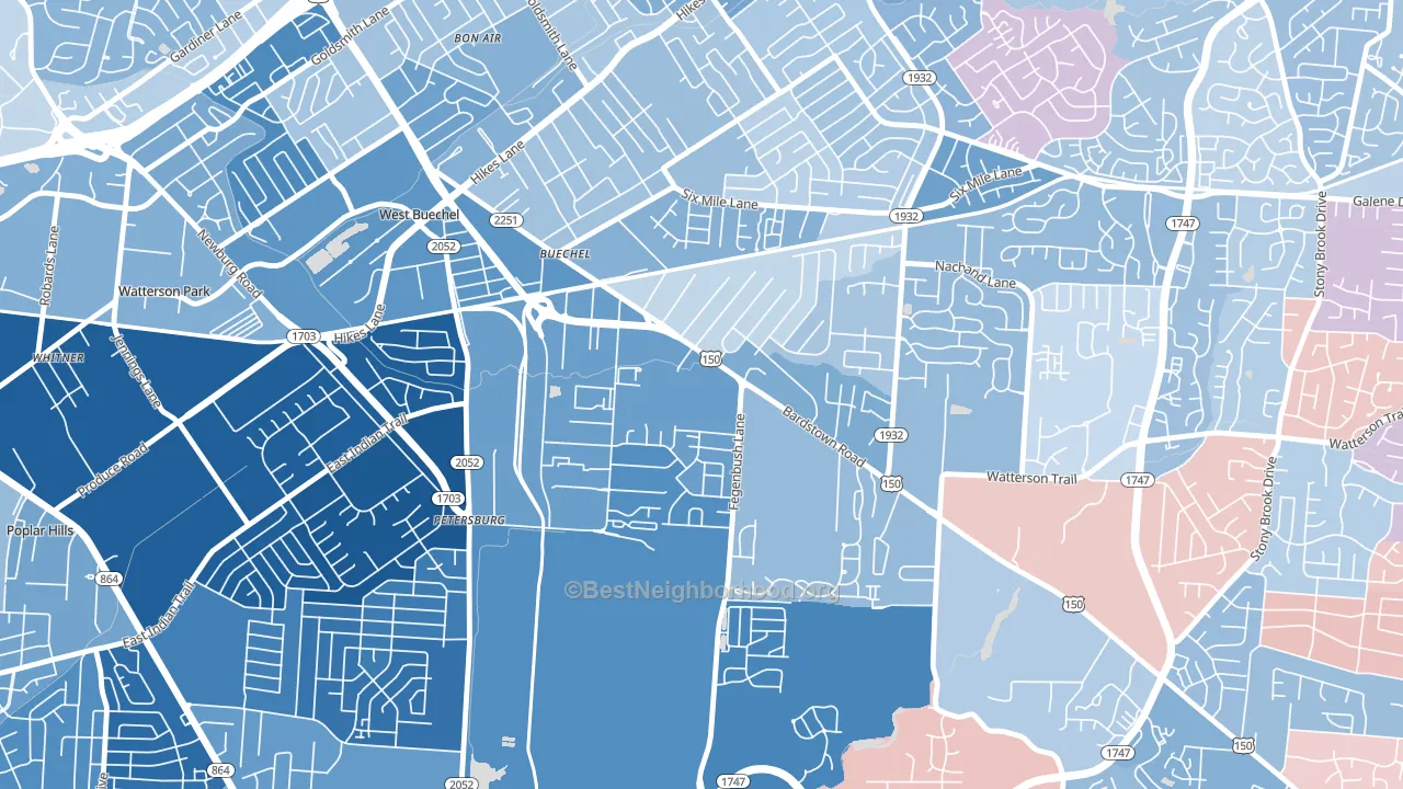 Buechel, Louisville, KY block-group political-lean map
