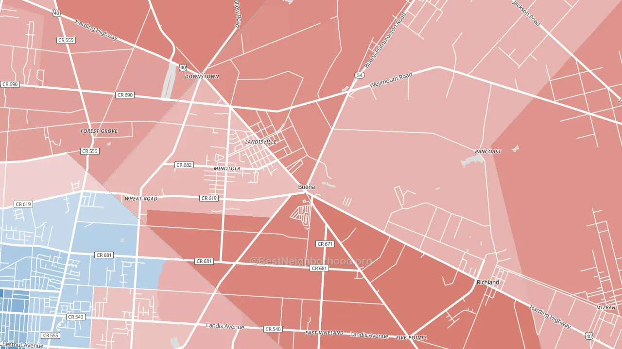 Buena, NJ block-group political-lean map
