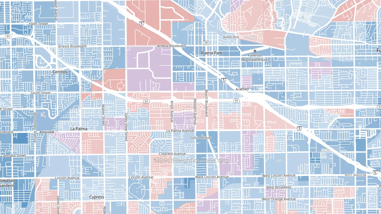 Buena Park, CA block-group political-lean map