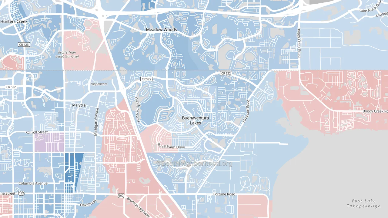 Buenaventura Lakes, FL block-group political-lean map