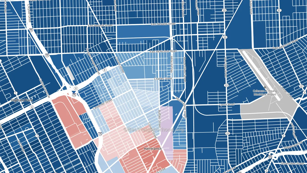 Buffalo Charles, Detroit, MI block-group political-lean map