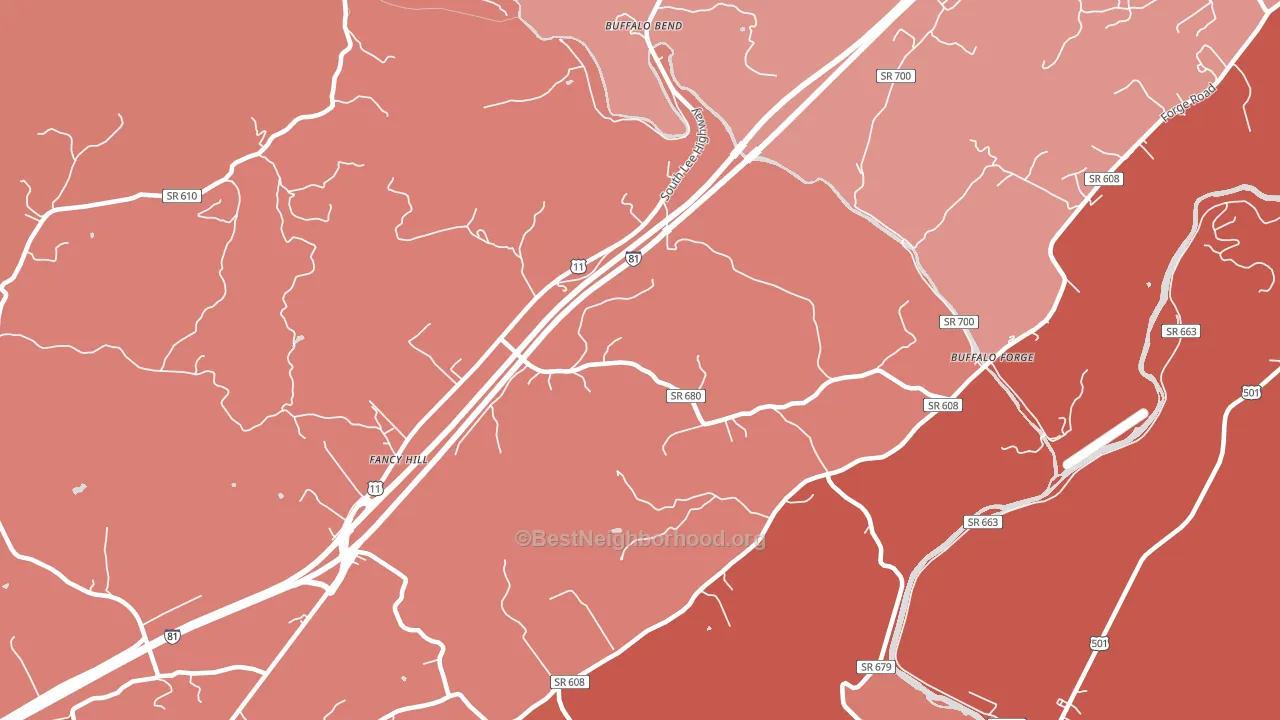 Buffalo Forge, VA block-group political-lean map