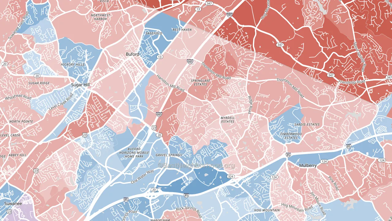 Buford, GA block-group political-lean map
