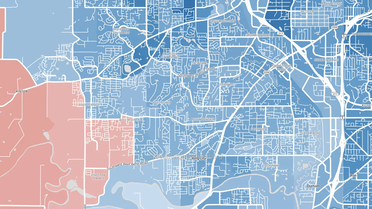 Bull Mountain, Tigard, OR block-group political-lean map