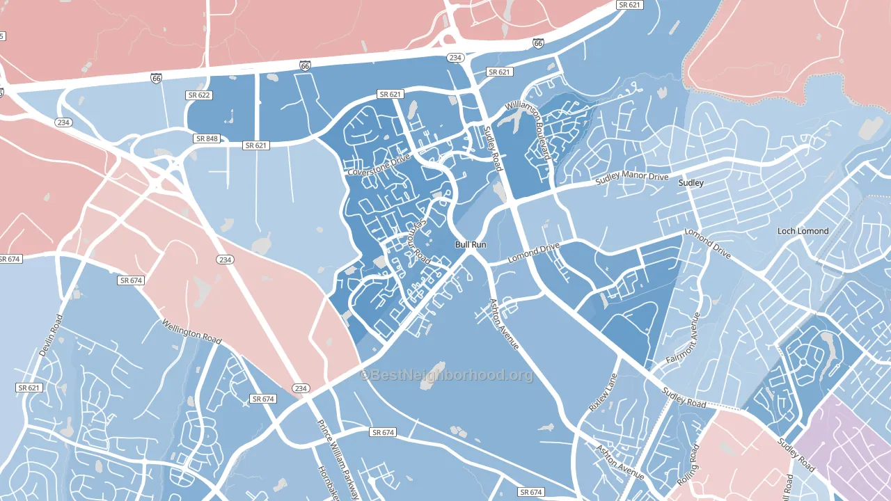 Bull Run, VA block-group political-lean map