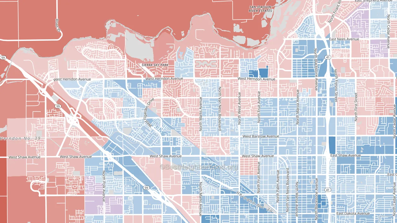 Bullard, Fresno, CA block-group political-lean map