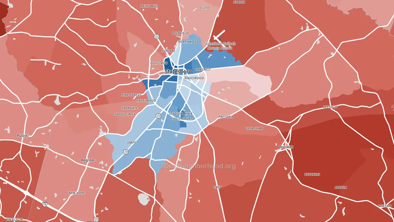 Bulloch County, GA block-group political-lean map