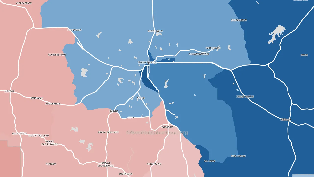 Bullock County, AL block-group political-lean map