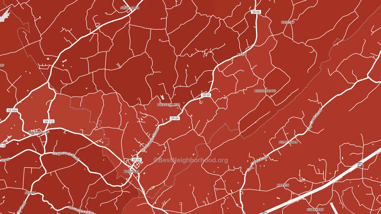 Bulls Gap, TN block-group political-lean map