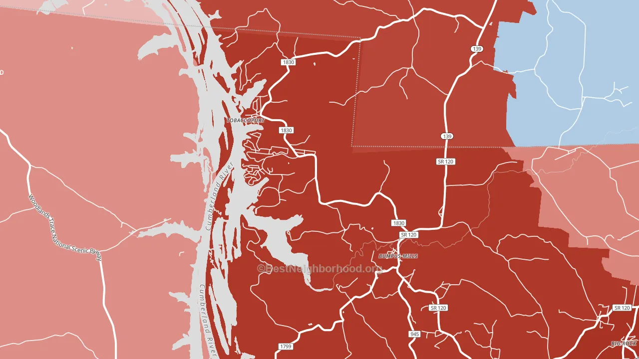 Bumpus Mills, TN block-group political-lean map