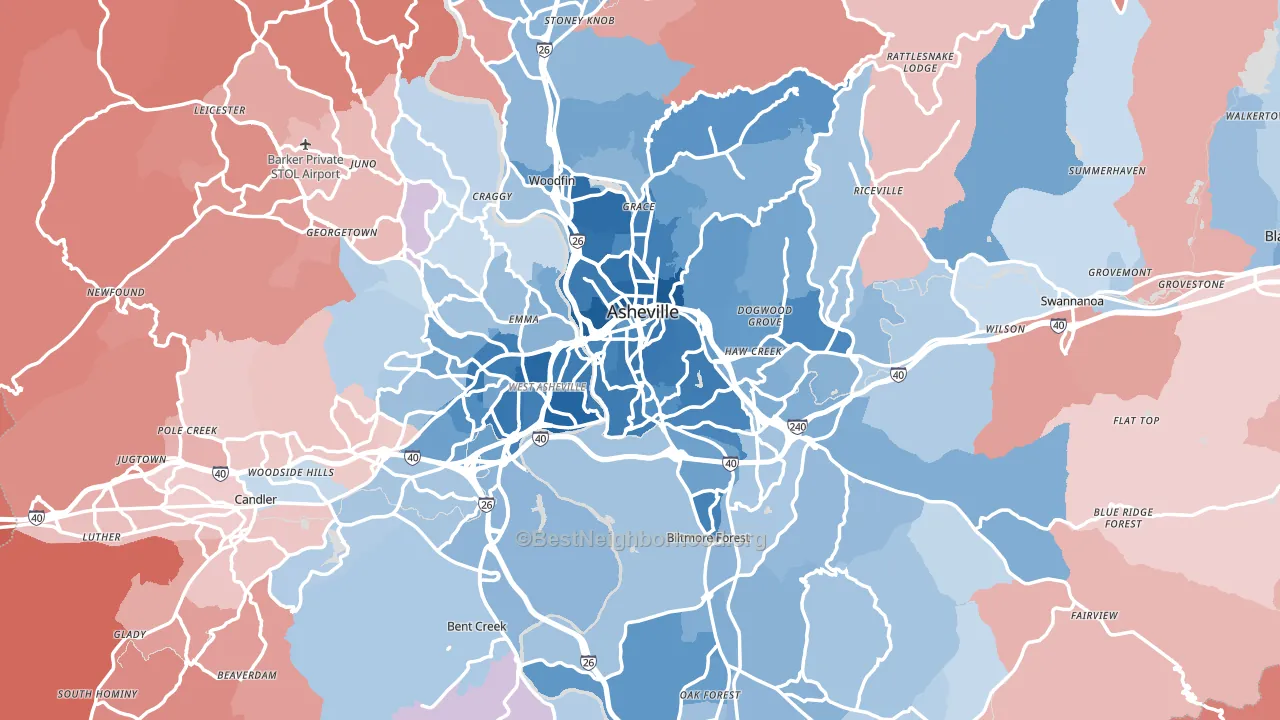 Buncombe County, NC block-group political-lean map