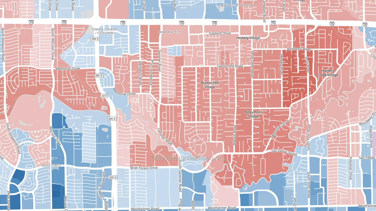 Bunker Hill Village, TX block-group political-lean map