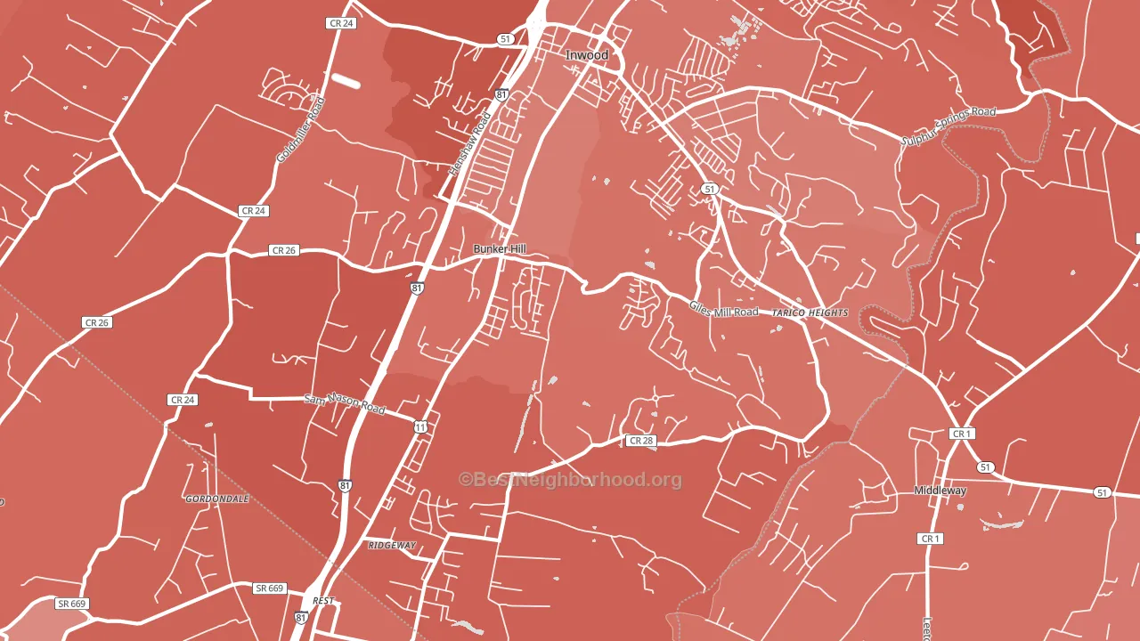 Bunker Hill, WV block-group political-lean map