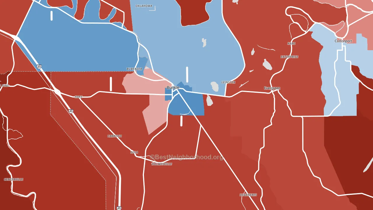 Bunkie, LA block-group political-lean map