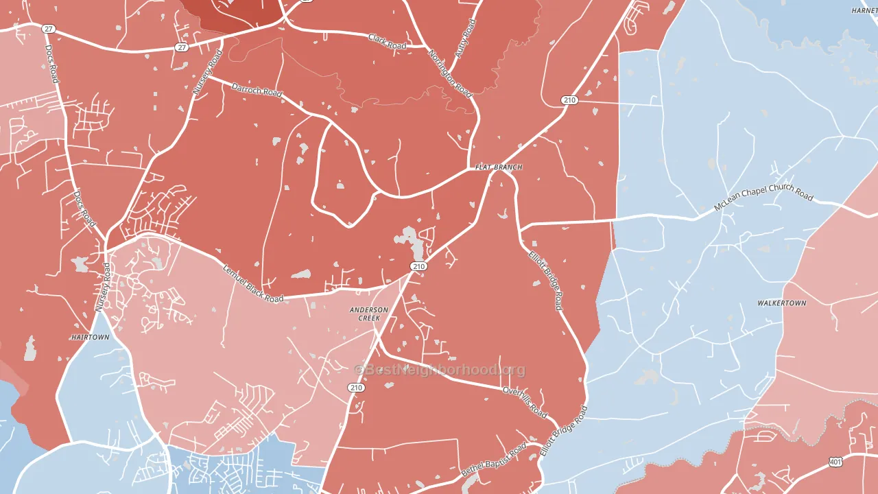 Bunnlevel, NC block-group political-lean map