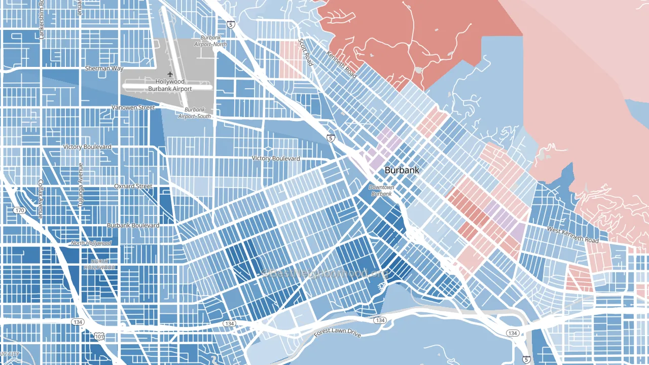 Burbank, CA block-group political-lean map