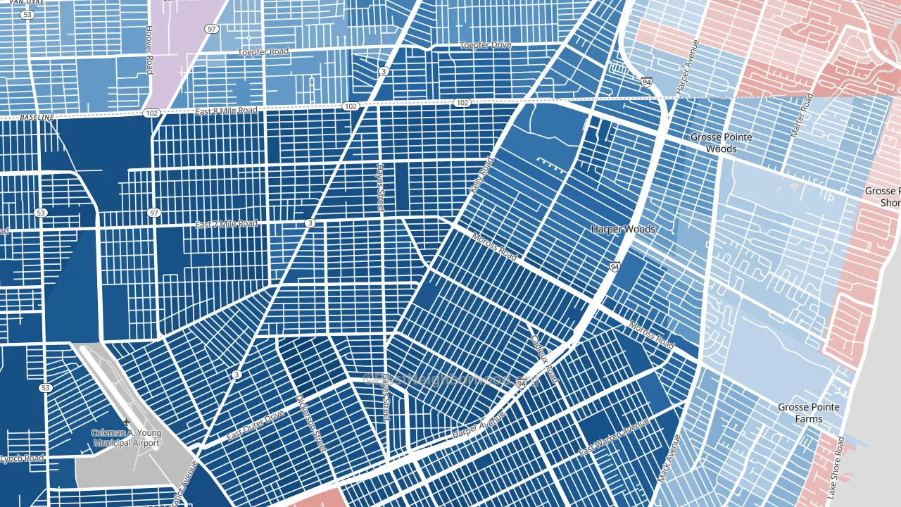 Burbank, Detroit, MI block-group political-lean map