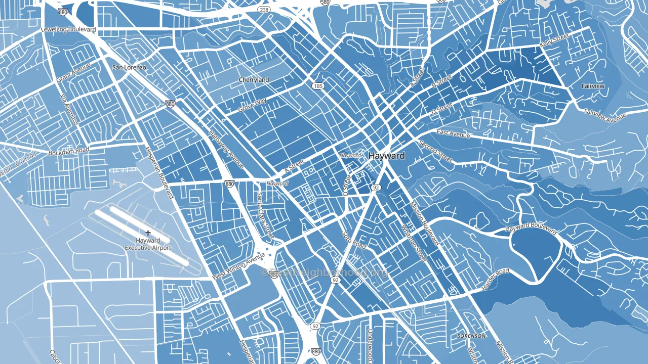 Burbank-Hayward, Hayward, CA block-group political-lean map