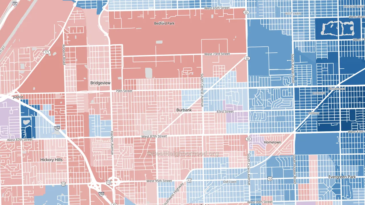 Burbank, IL block-group political-lean map