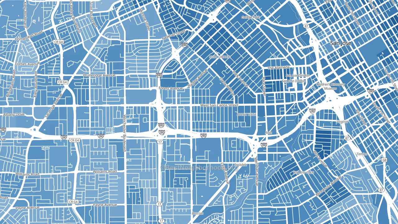 Burbank, San Jose, CA block-group political-lean map