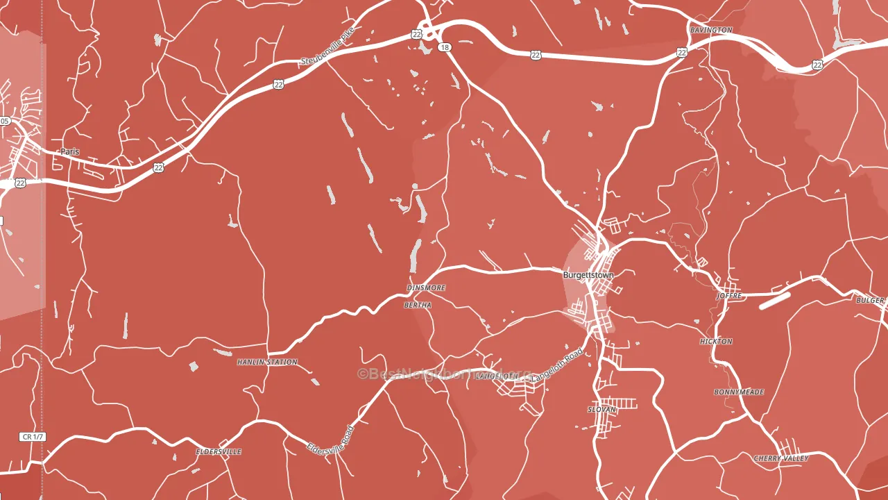 Burgettstown, PA block-group political-lean map