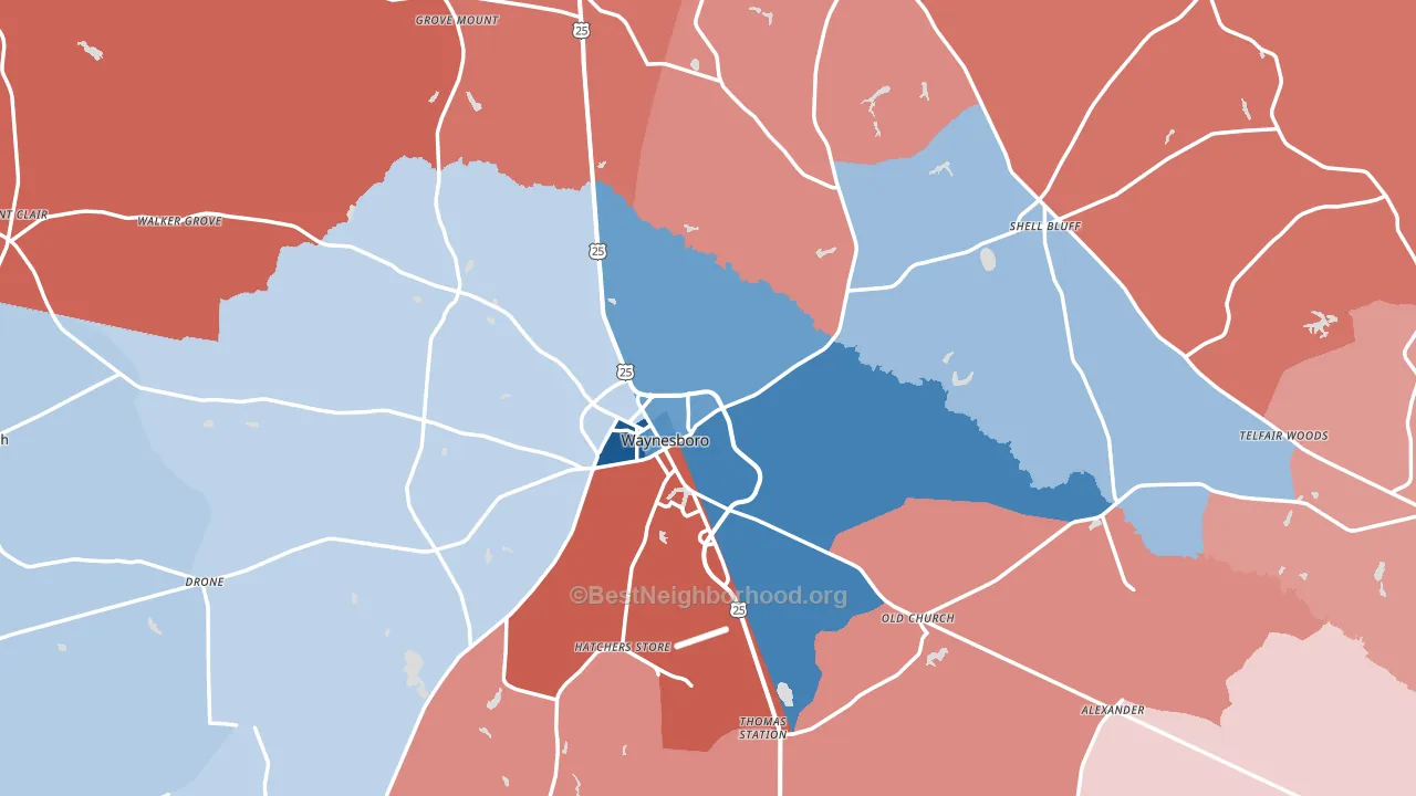 Burke County, GA block-group political-lean map
