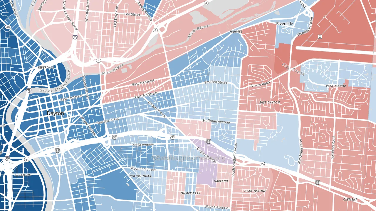 Burkhardt, Dayton, OH block-group political-lean map