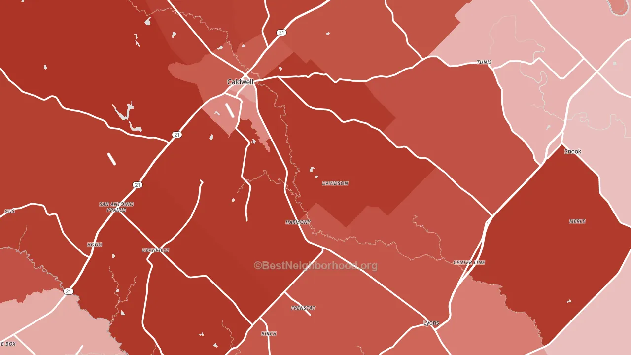 Burleson County, TX block-group political-lean map