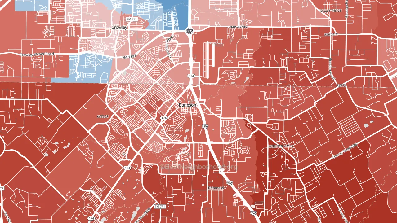Burleson, TX block-group political-lean map