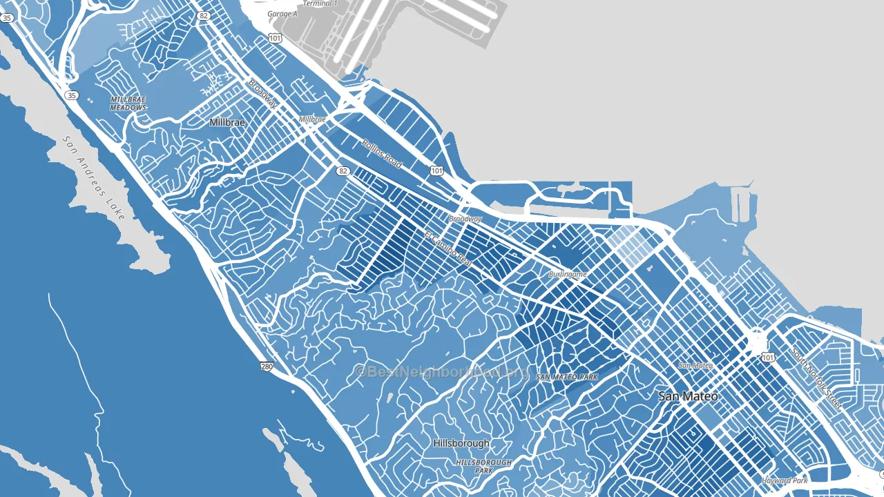 Burlingame, CA block-group political-lean map