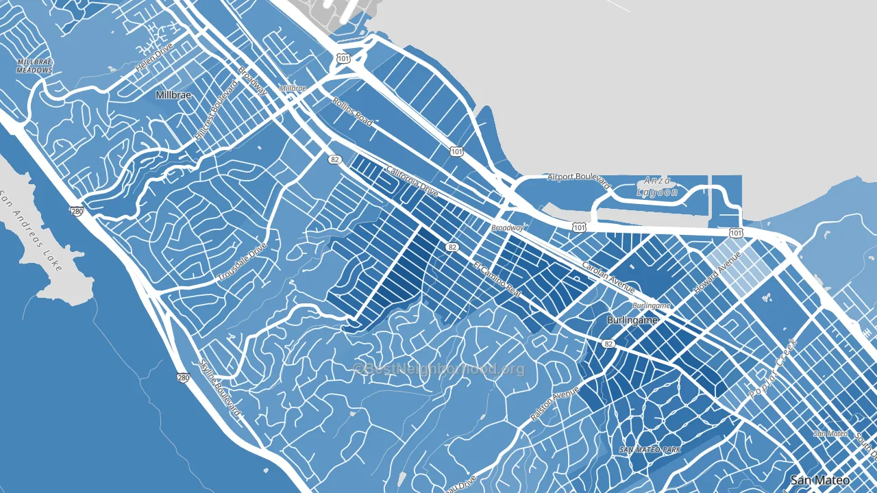 Burlingame Gate, Burlingame, CA block-group political-lean map