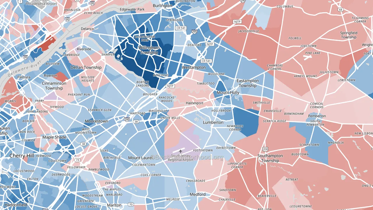 Burlington County, NJ block-group political-lean map