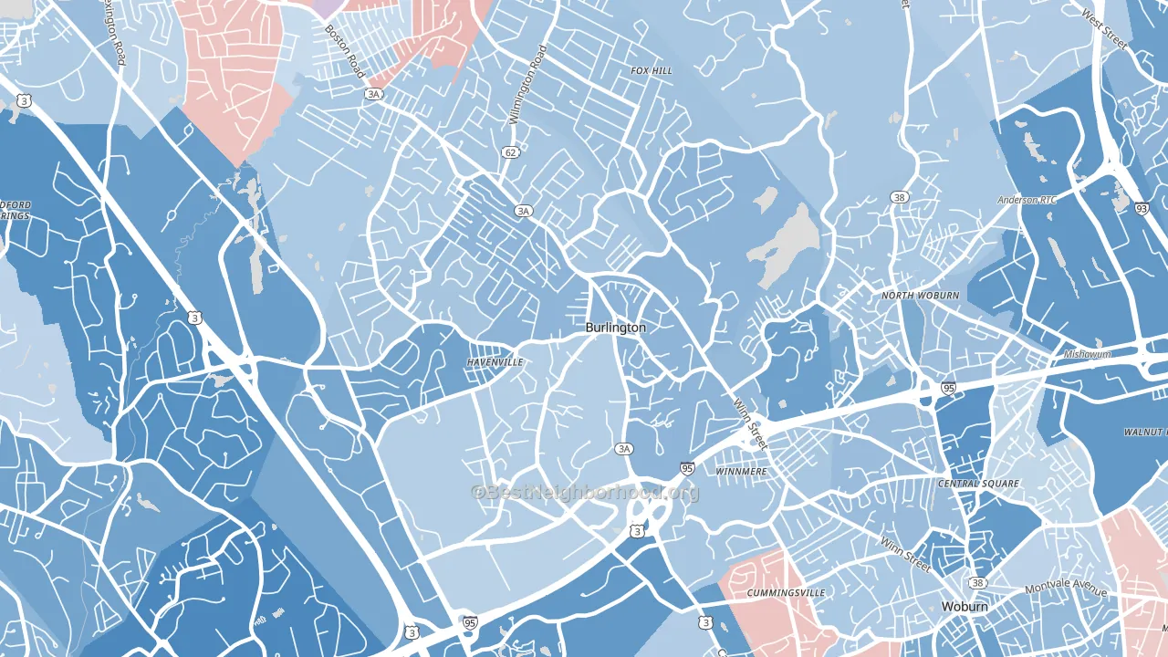 Burlington, MA block-group political-lean map