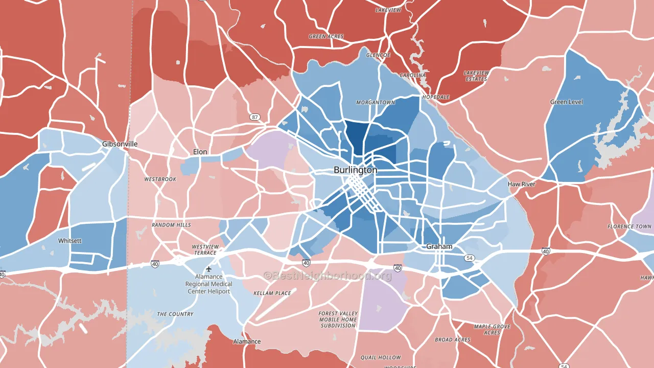 Burlington, NC block-group political-lean map