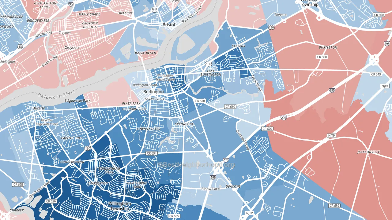 Burlington, NJ block-group political-lean map