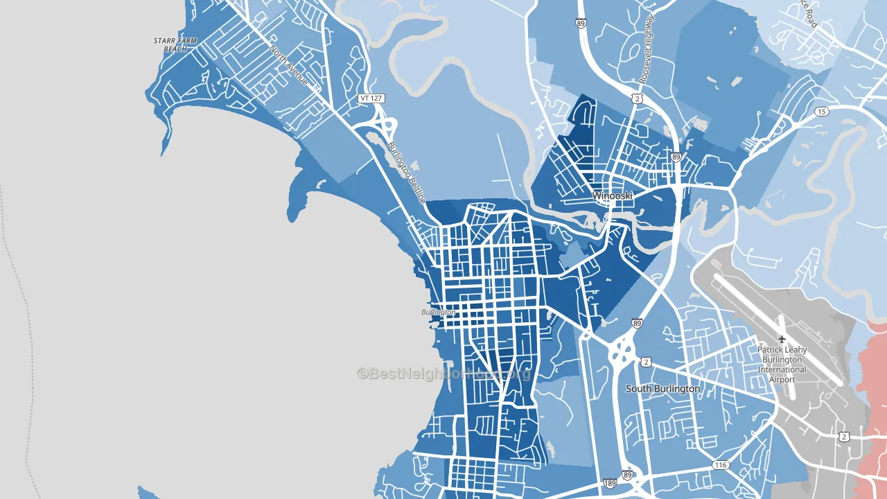 Burlington, VT block-group political-lean map