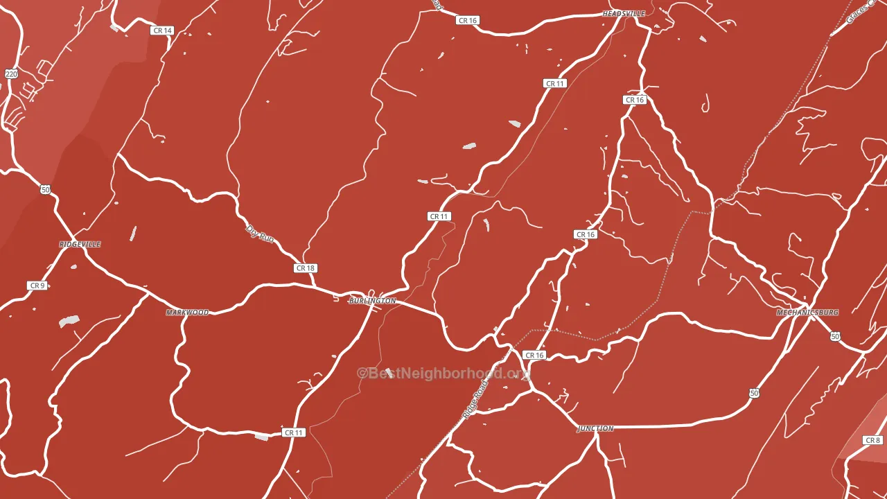 Burlington, WV block-group political-lean map