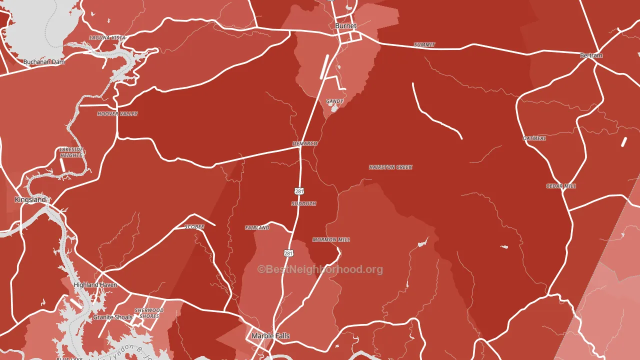 Burnet County, TX block-group political-lean map