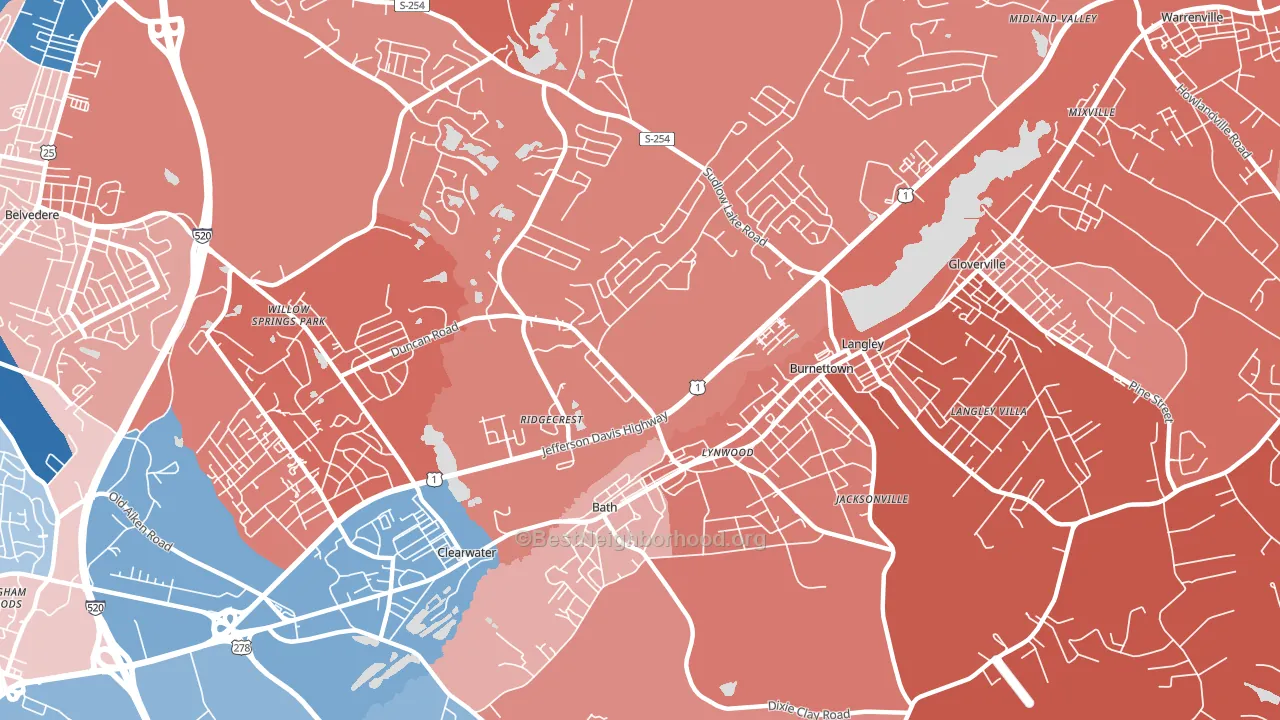Burnettown, SC block-group political-lean map